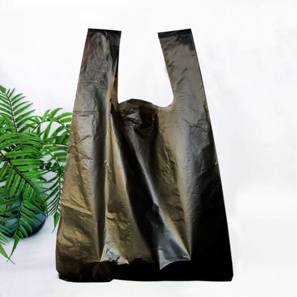 Пакет майка, 34(2х8)х57см, 25 мкм, (50 шт.), HDPE recycled, чорний, "CHERPACK RECYCLED"